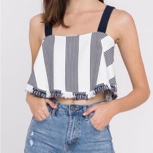 English Factory Fringe Hem Striped Crop Top Size Large
